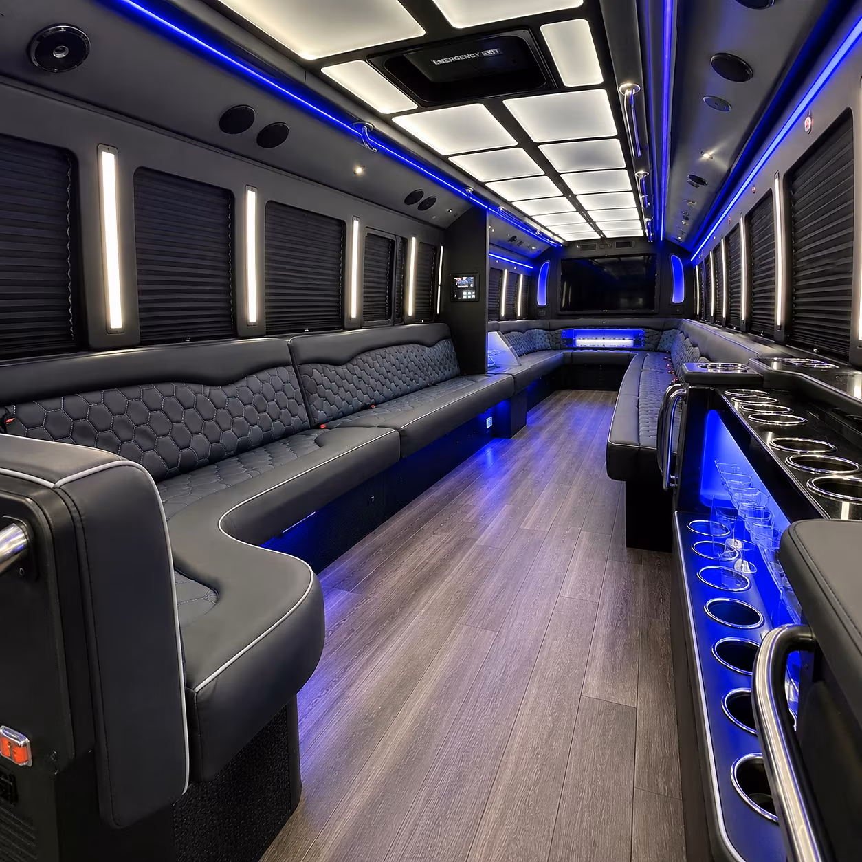 Oxnard Birthday, Sweet 16, & Quinceañera Transportation party bus interior