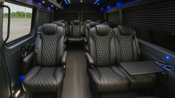 Interior of Charter Bus Company Oxnard's 15 Passenger Mini Bus in Oxnard