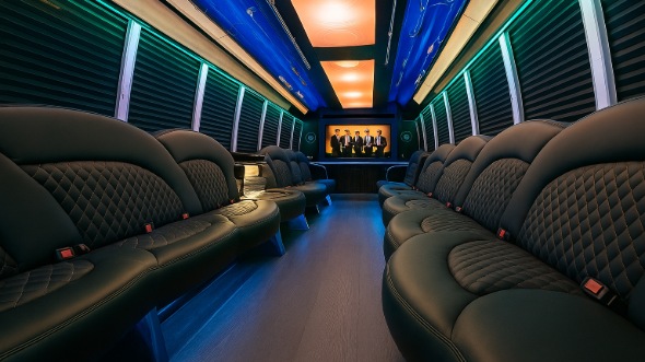 Interior of Charter Bus Company Thousand Oaks's 28 Passenger Party Bus in Thousand Oaks