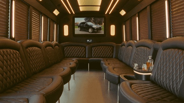Interior of Charter Bus Company Los Angeles's 30 Passenger Party Bus in Los Angeles
